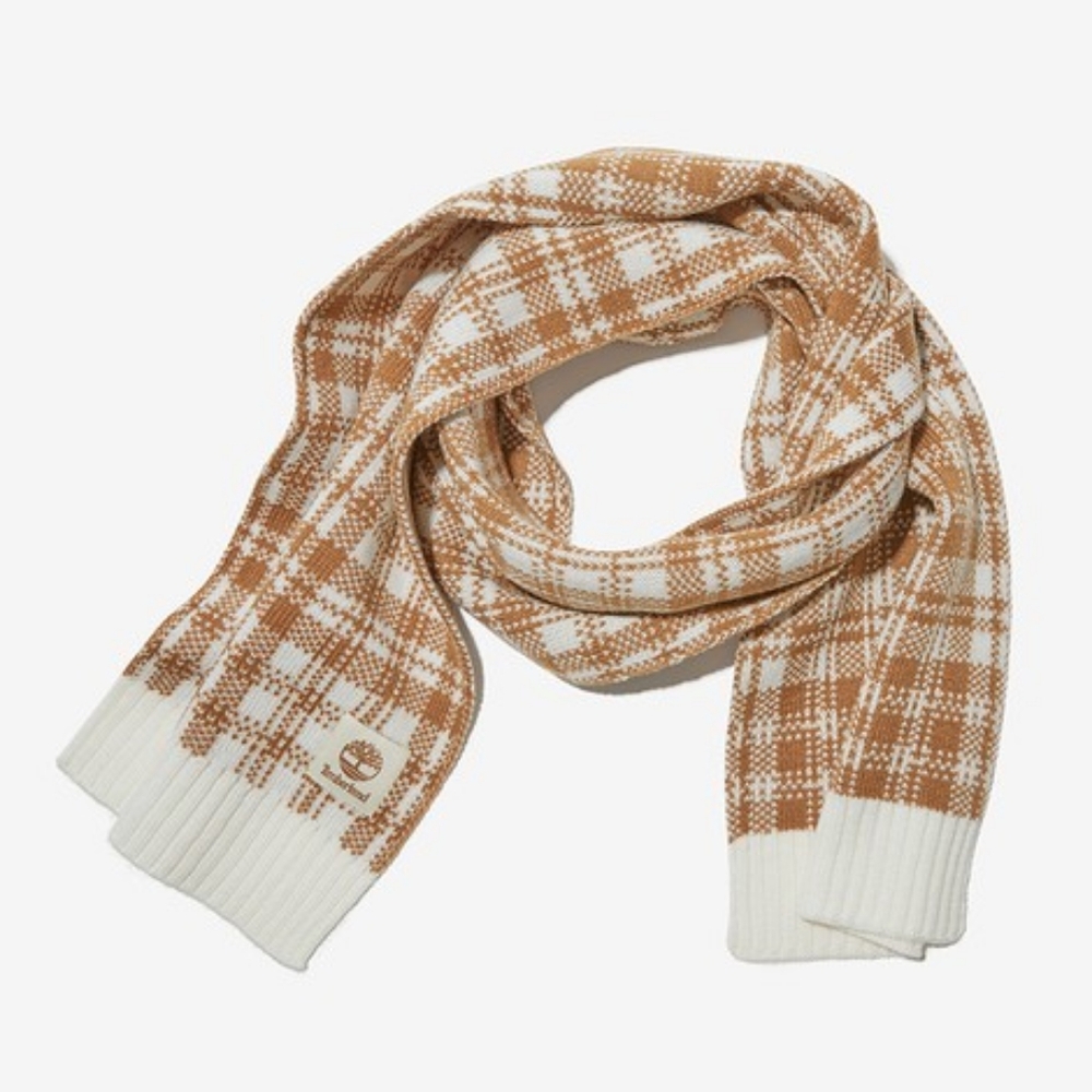Timberland Mustard & Off White Plaid Knit Winter Scarf